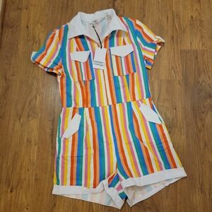 Unique Vintage rainbow multi color striped romper size medium